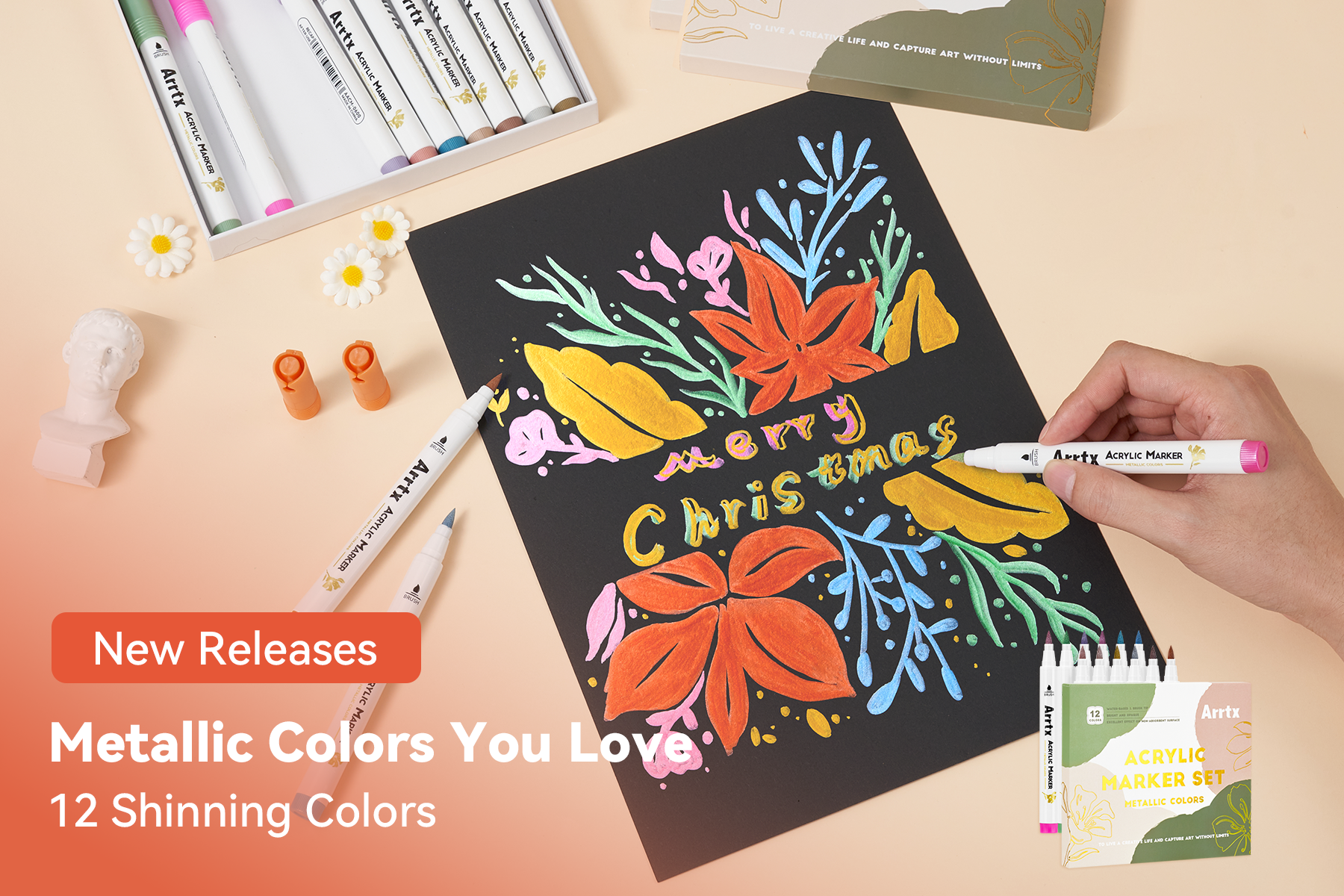 Brand New Set of 12 Metallic Colors Acrylic Paint Pens