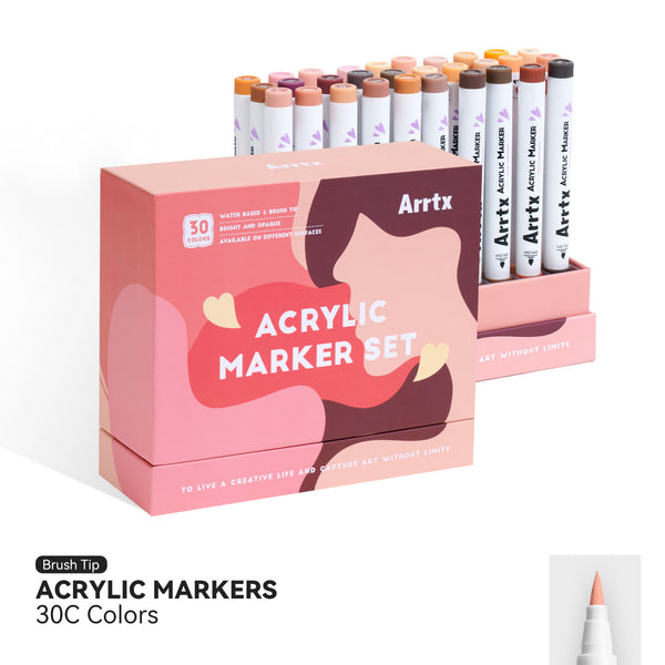 Arrtx 30C Colors Acrylic Markers Skin Tone Paint Pens Brush Tip