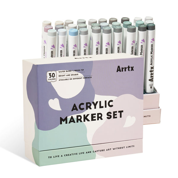 Arrtx 30 Grey Tone Colors Brush Tip Acrylic Paint Markers