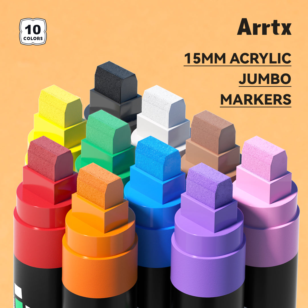 Arrtx 10 Colors Jumbo Acrylic Markers (15mm Broad Tips)