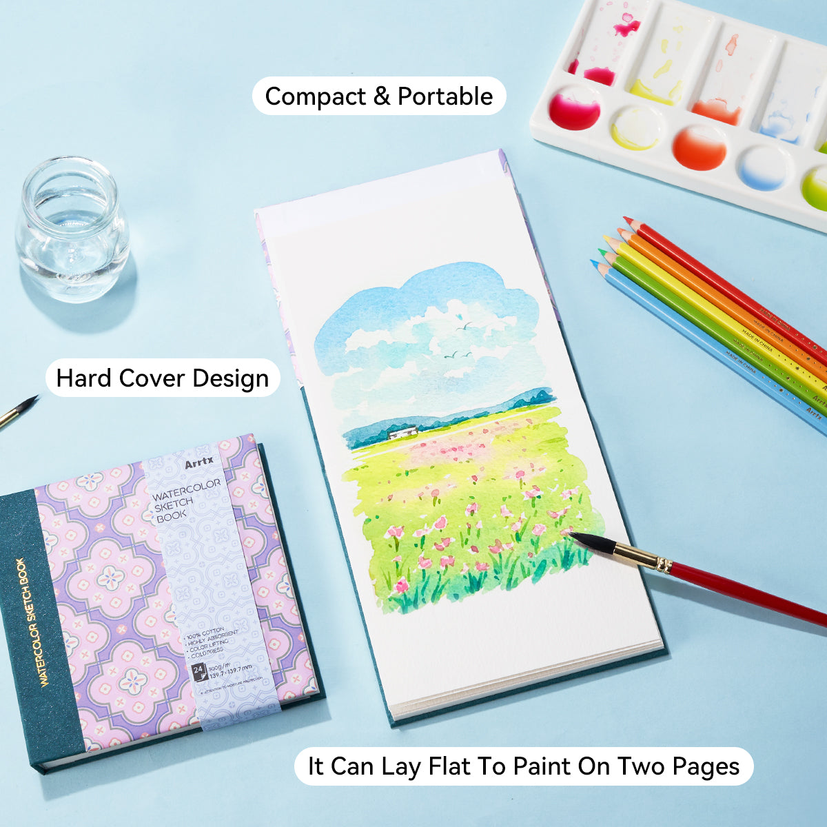 Arrtx Watercolor Paper Drawing Sketchbook Journal 5.47"x5.47"