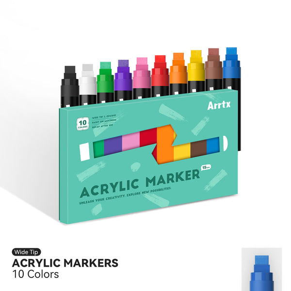 Arrtx 10 Colors Jumbo Acrylic Markers (15mm Broad Tips)
