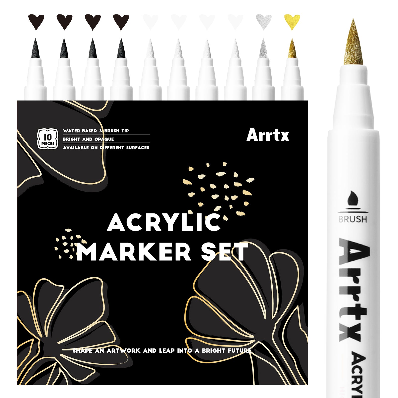 Arrtx Acrylic Paint Pens 10 Pack Brush Tip Paint Markers