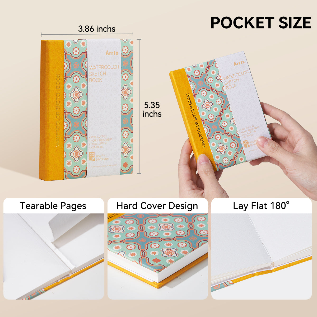 Arrtx Watercolor Sketchbook 3.86"x5.35" Hardcover Journal Notebook