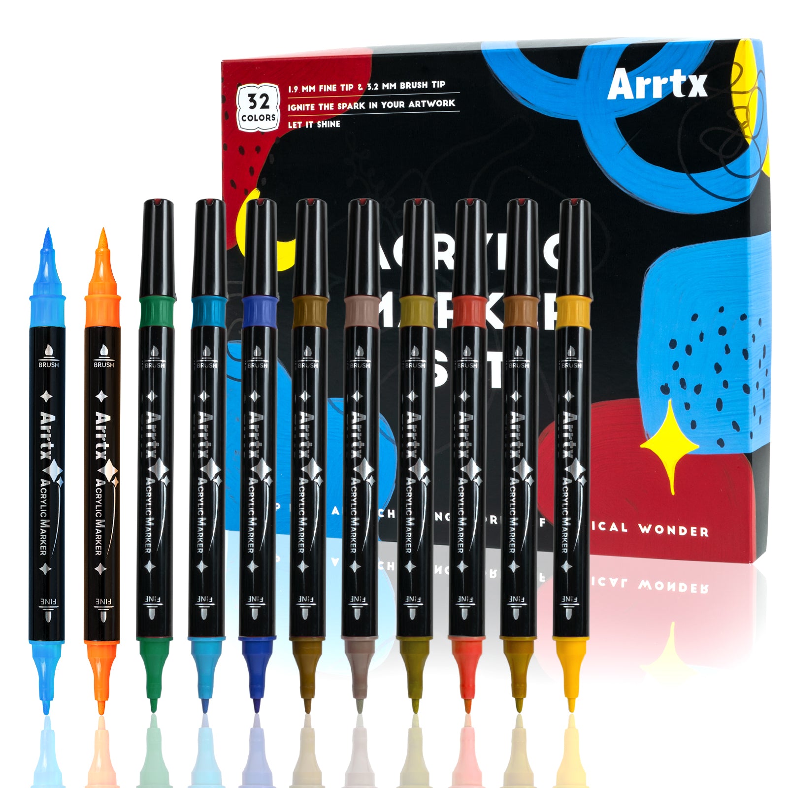 Arrtx 32 Colors Acrylic Marker Dual Tip Paint Pens