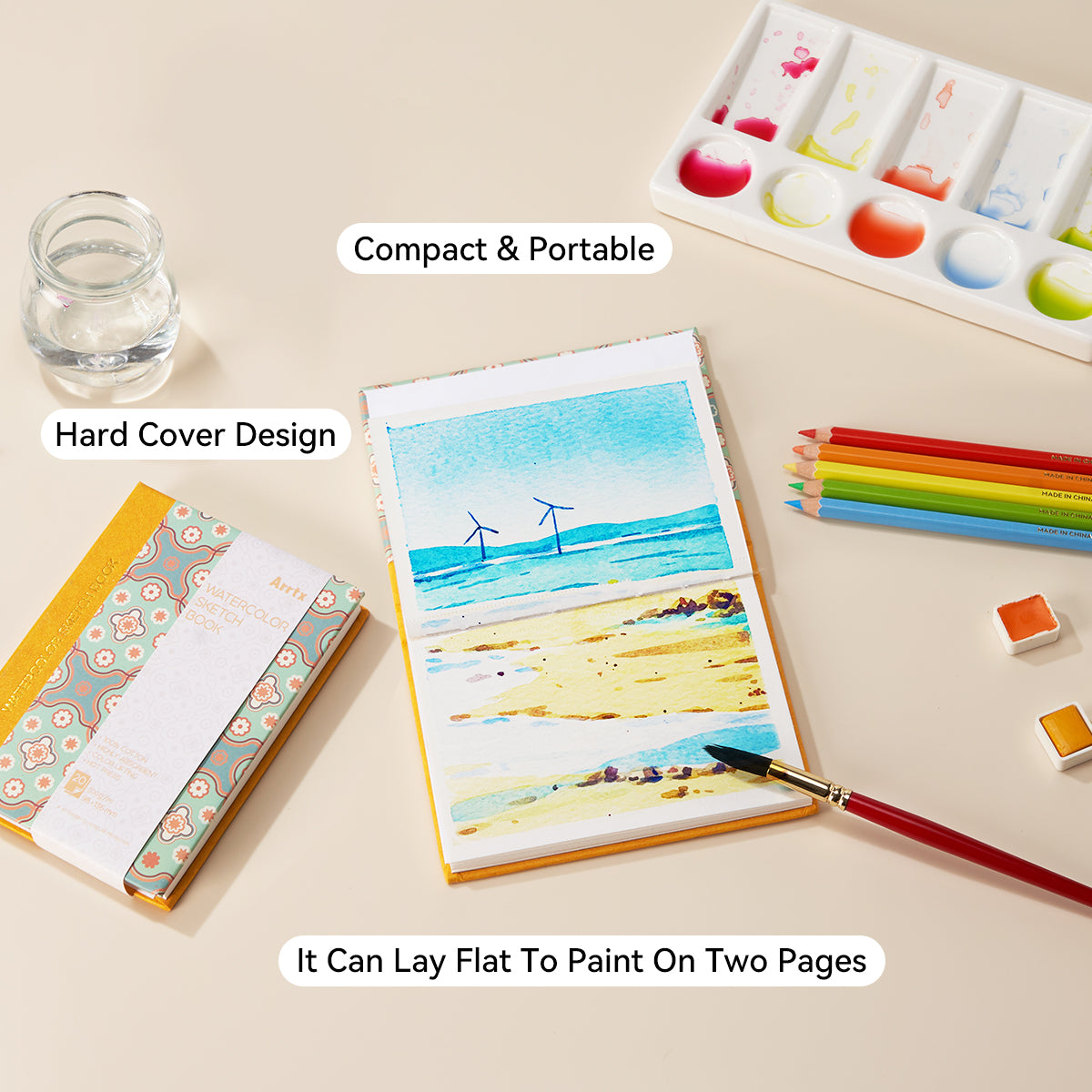 Arrtx Watercolor Sketchbook 3.86"x5.35" Hardcover Journal Notebook