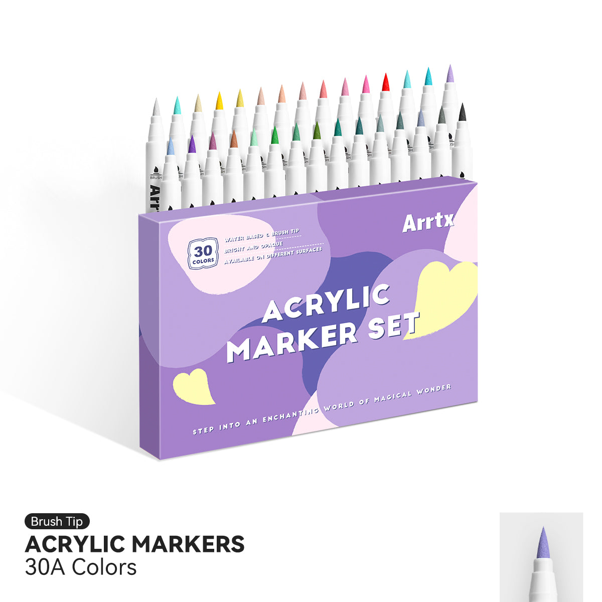 Arrtx 30A Colors Acrylic Markers Paint Pens Brush Tip