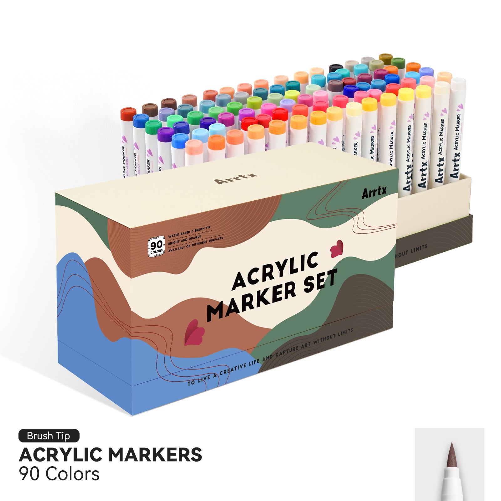 Arrtx 90A Colors Acrylic Marker Pens Paint Brushes