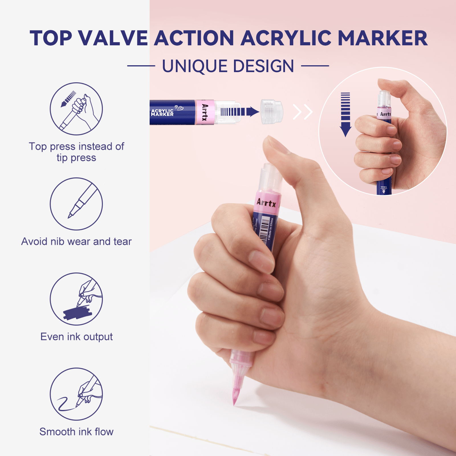 Arrtx Simptap Acrylic Markers 36 Colors Top Valve Action Paint Markers