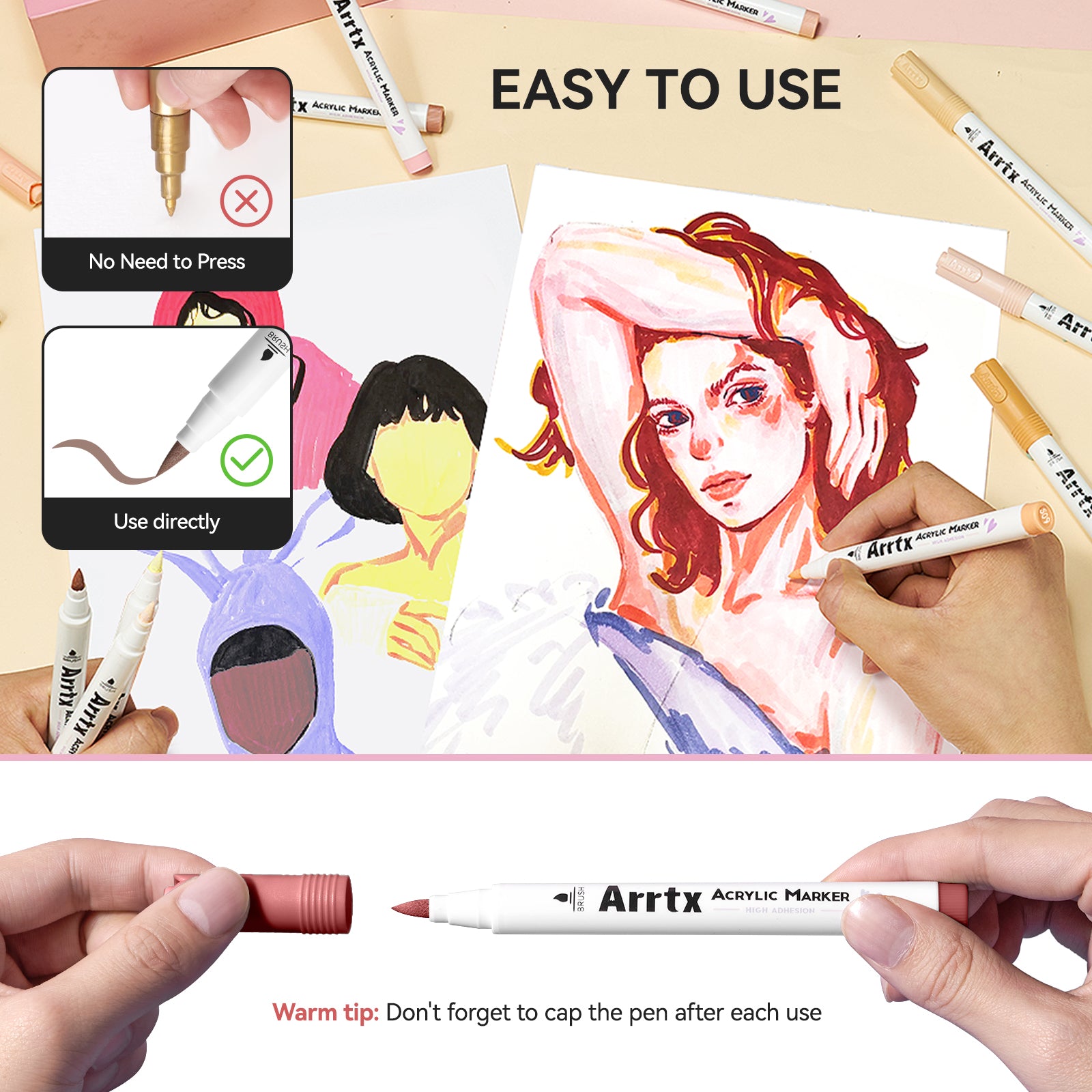 Arrtx 30C Colors Acrylic Markers Skin Tone Paint Pens Brush Tip