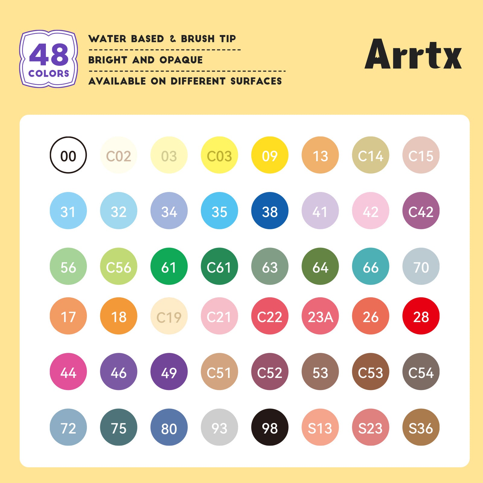 Arrtx 48E Colors Acrylic Marker Paint Pens Brush Tip Series