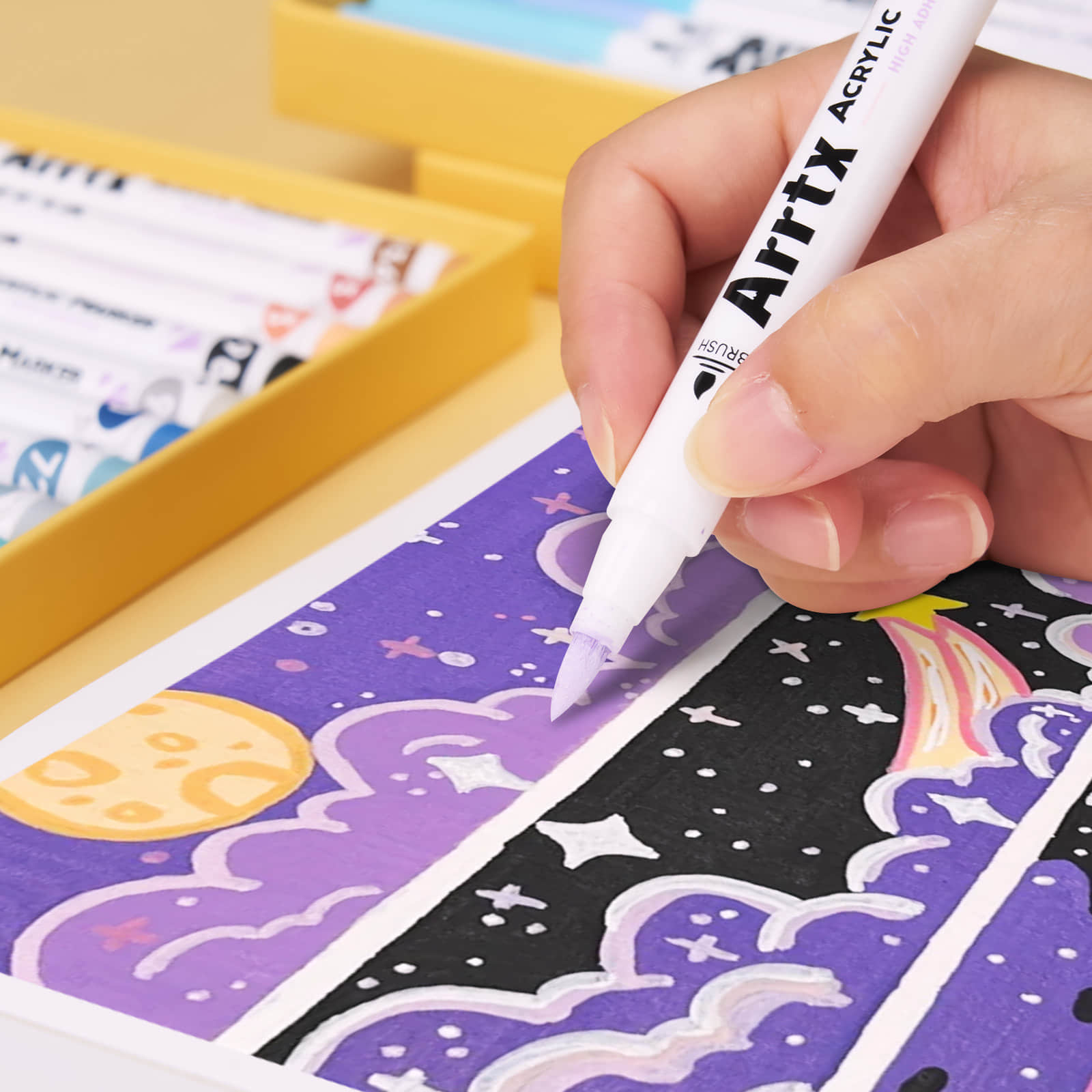 Arrtx 48E Colors Acrylic Marker Paint Pens Brush Tip Series