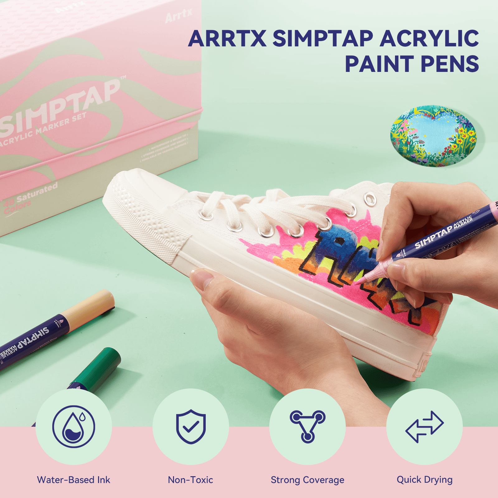 Arrtx Simptap Acrylic Markers 48 Colors Top Valve Action Paint Markers