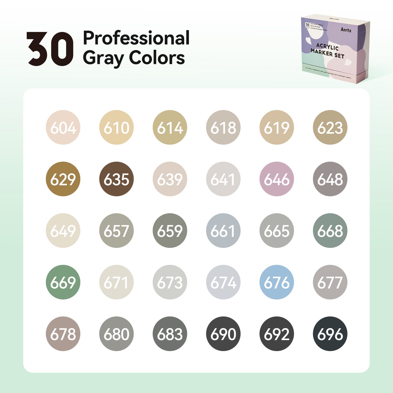 Arrtx 30 Grey Tone Colors Brush Tip Acrylic Paint Markers