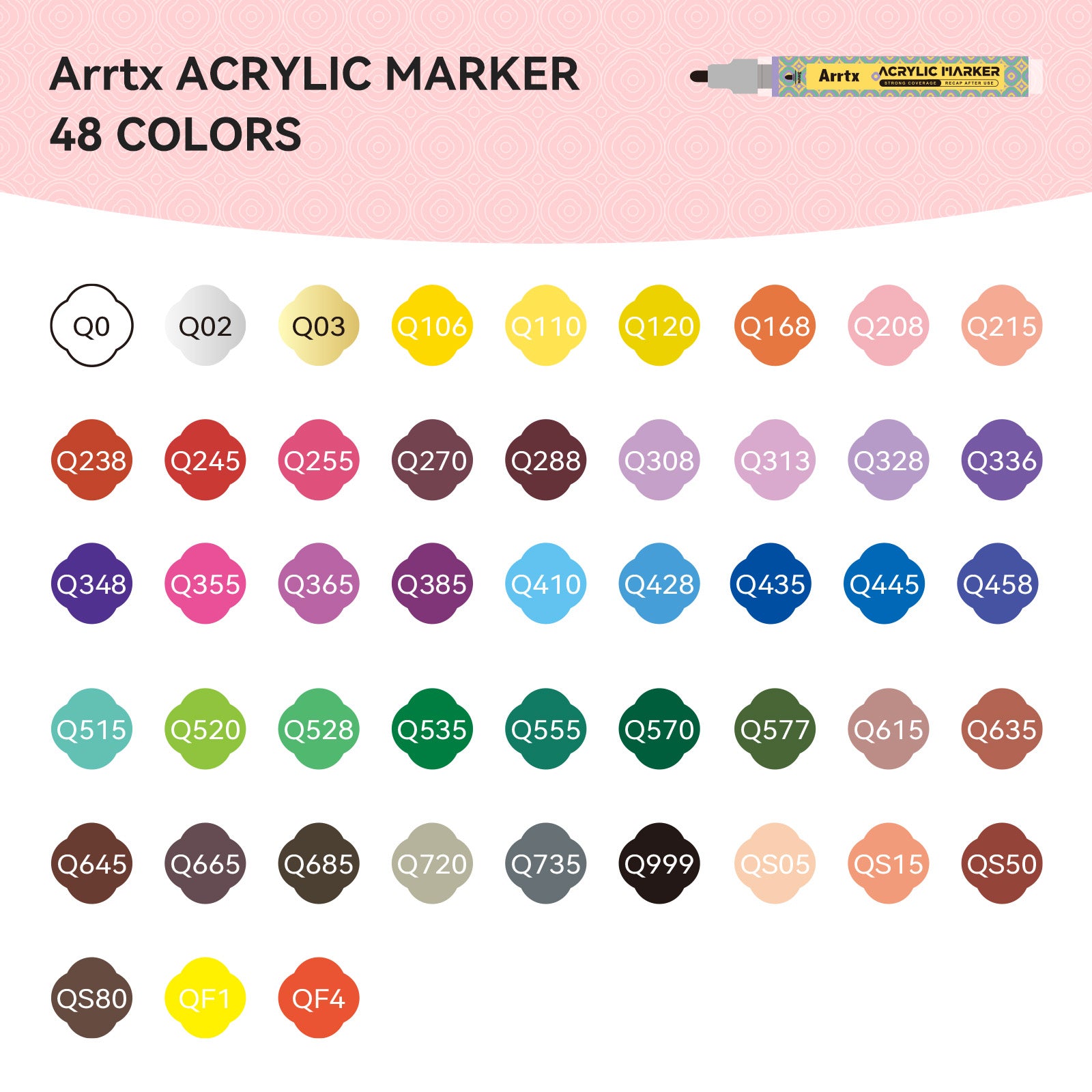 Arrtx 48 Colors Acrylic Paint Markers 3mm Medium Tip Valve Design