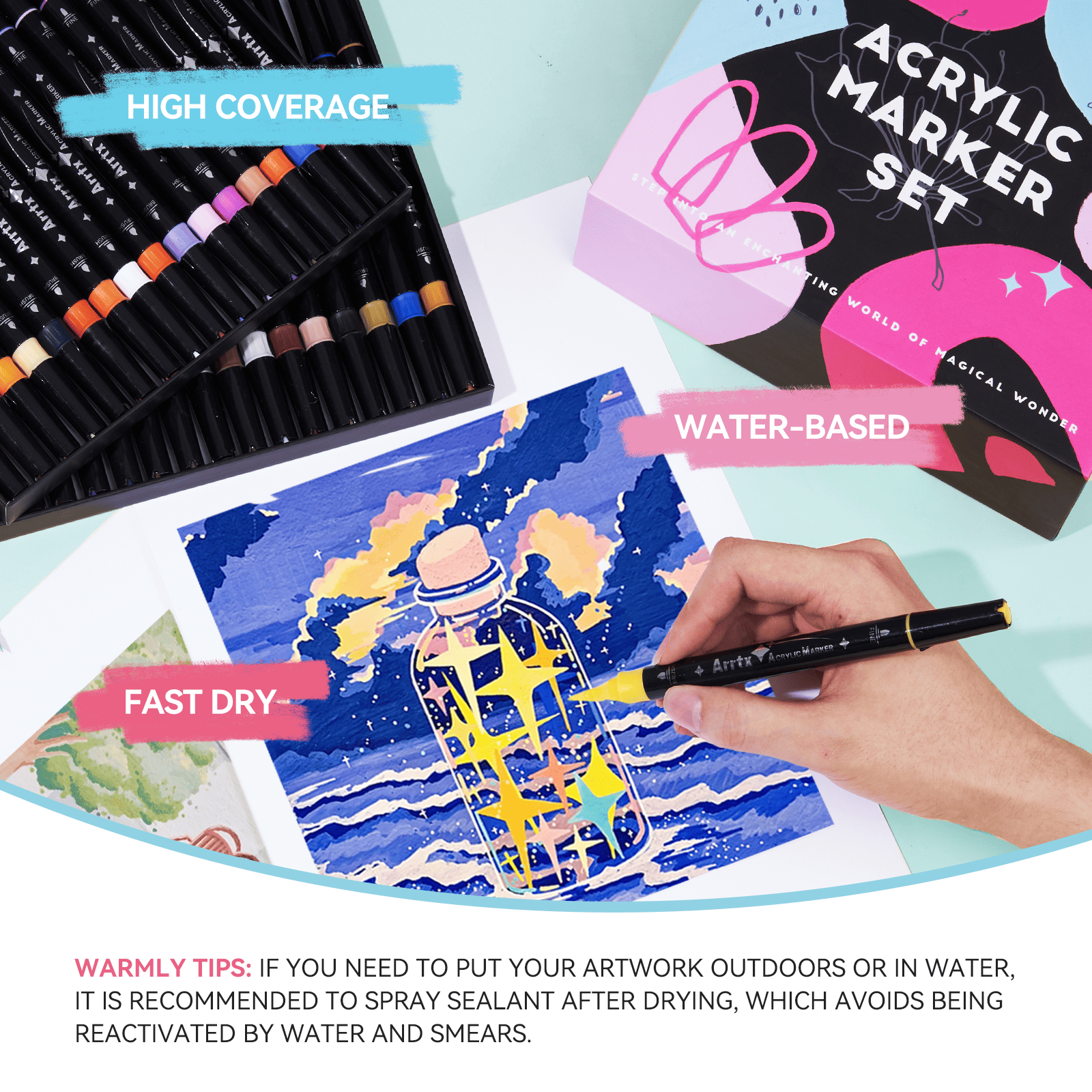 Arrtx 64 Colors Acrylic Paint Markers Dual Tip Paint Pen Set