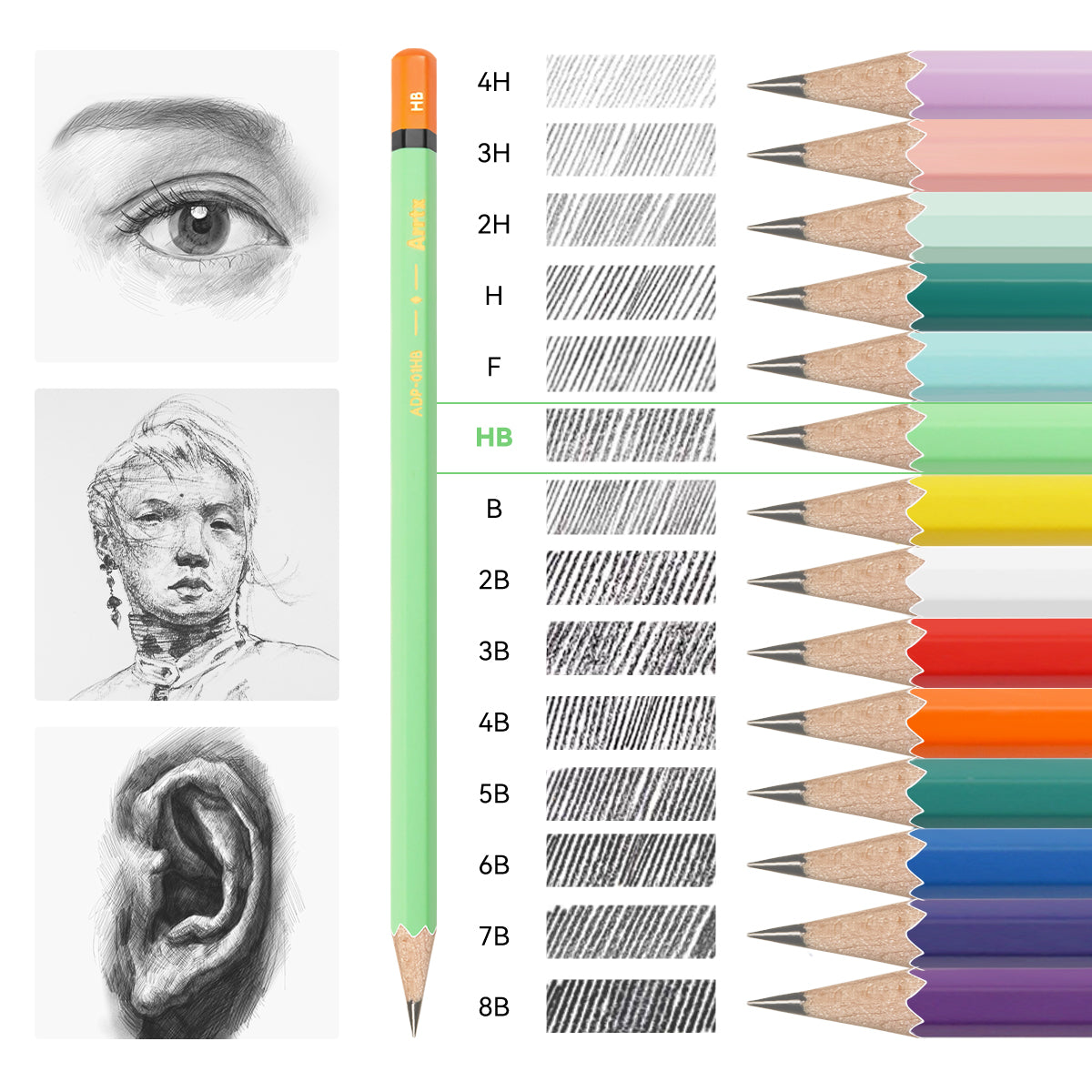 Arrtx Sketch Pencils 14 Pack #2 HB Art Drawing Pencils