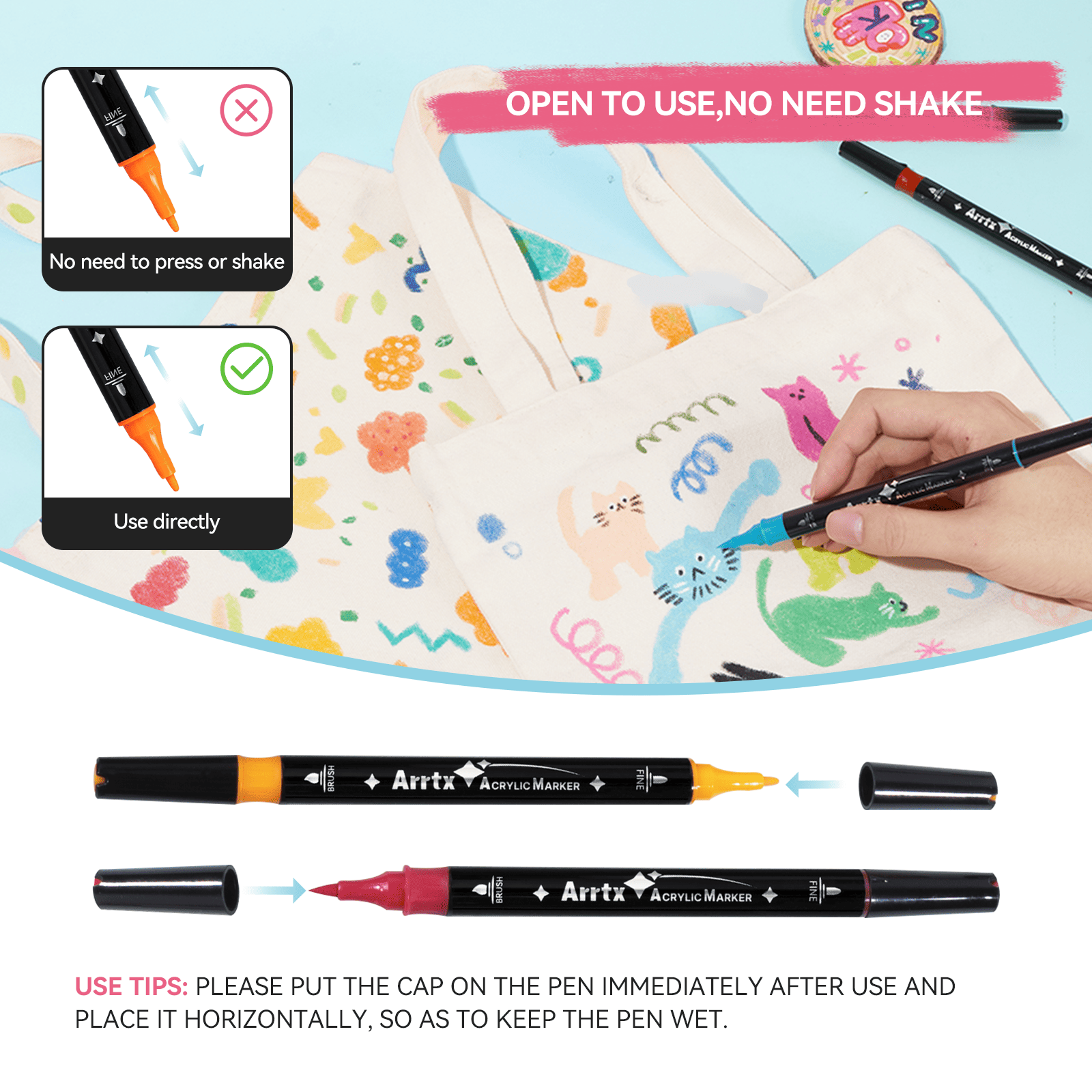 Arrtx 64 Colors Acrylic Paint Markers Dual Tip Paint Pen Set