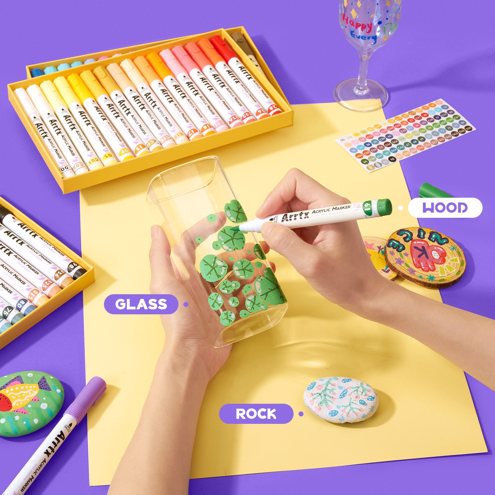Arrtx 48E Colors Acrylic Marker Paint Pens Brush Tip Series