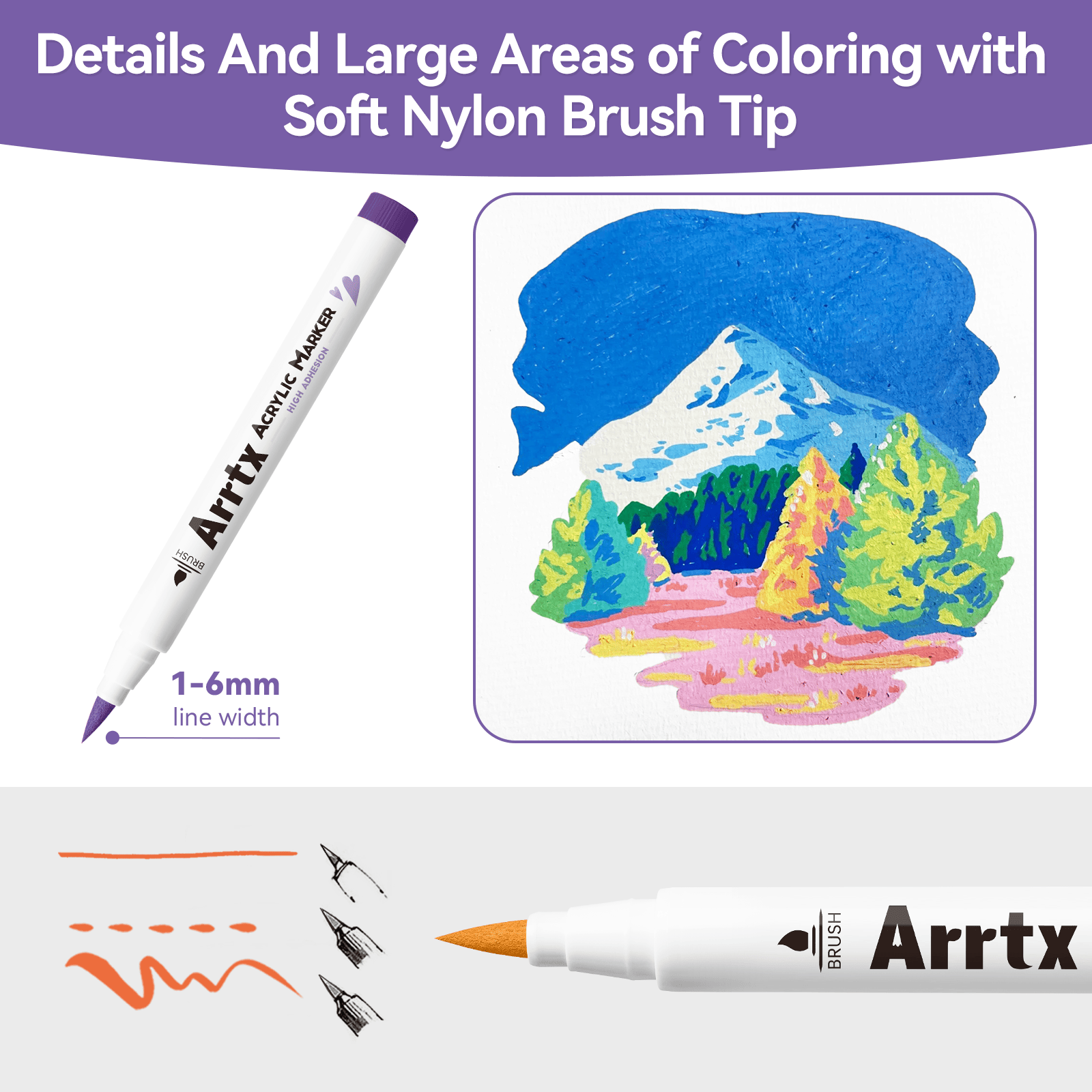 Arrtx 48E Colors Acrylic Marker Paint Pens Brush Tip Series