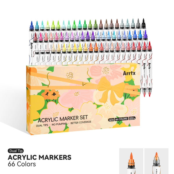 ARRTX 66 Colors Acrylic Paint Markers Dual Tip