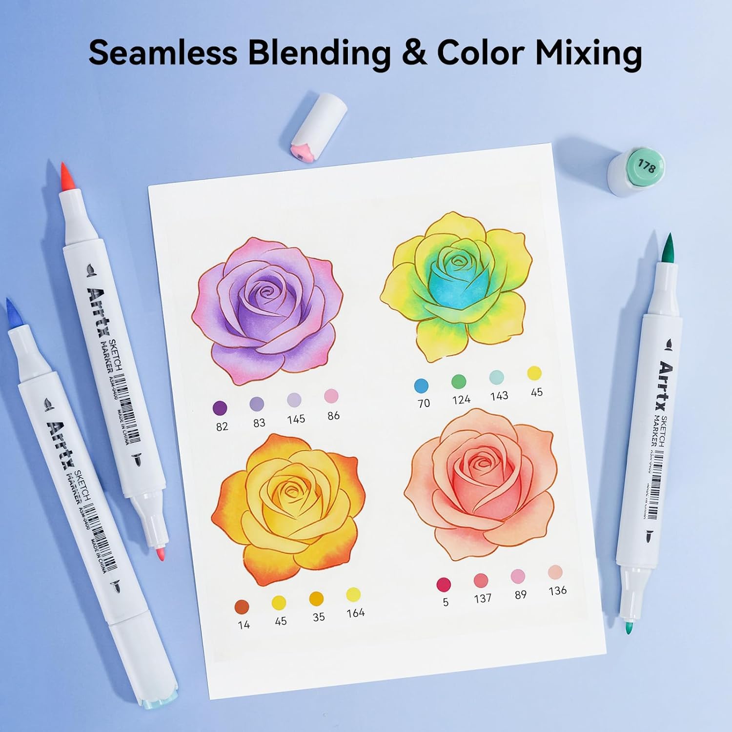 ARRTX 90 Colors Alcohol Markers Dual Tip (Brush & Fine)