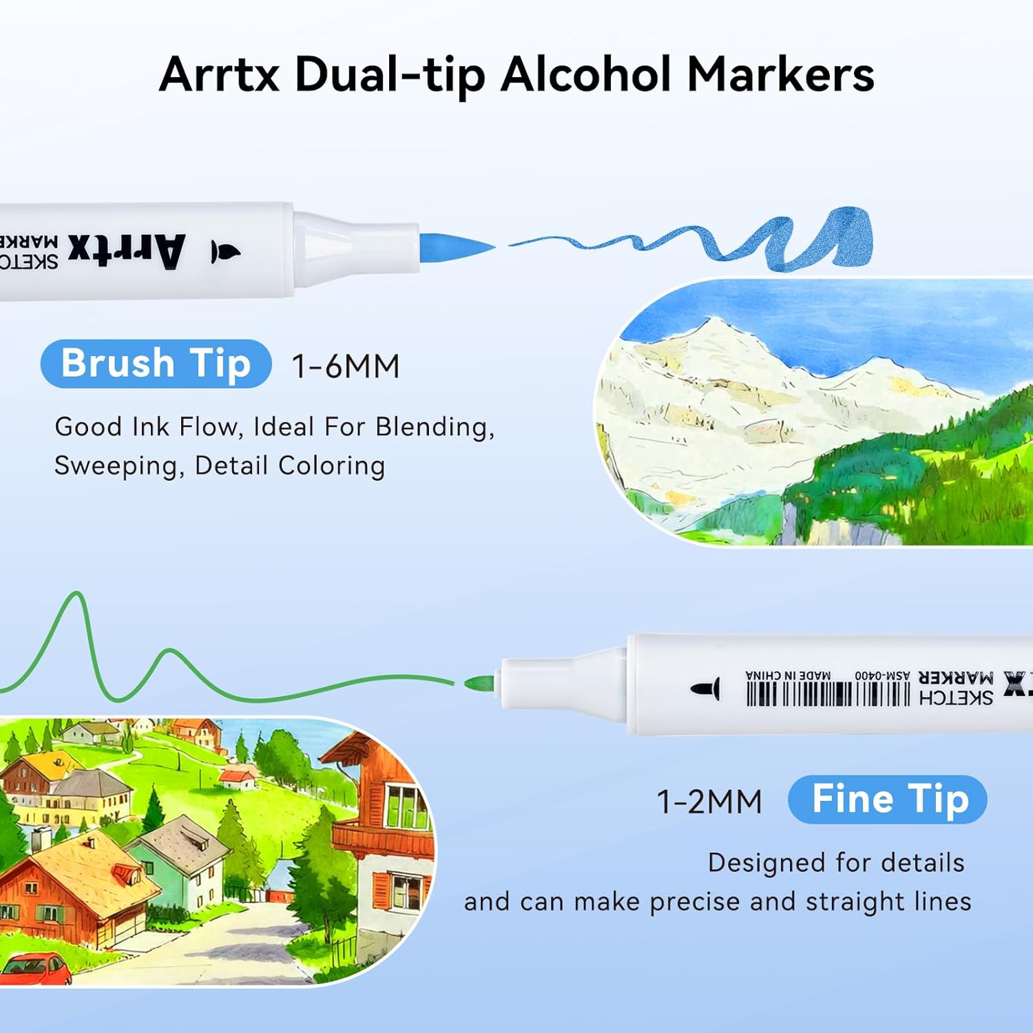 ARRTX 90 Colors Alcohol Markers Dual Tip (Brush & Fine)