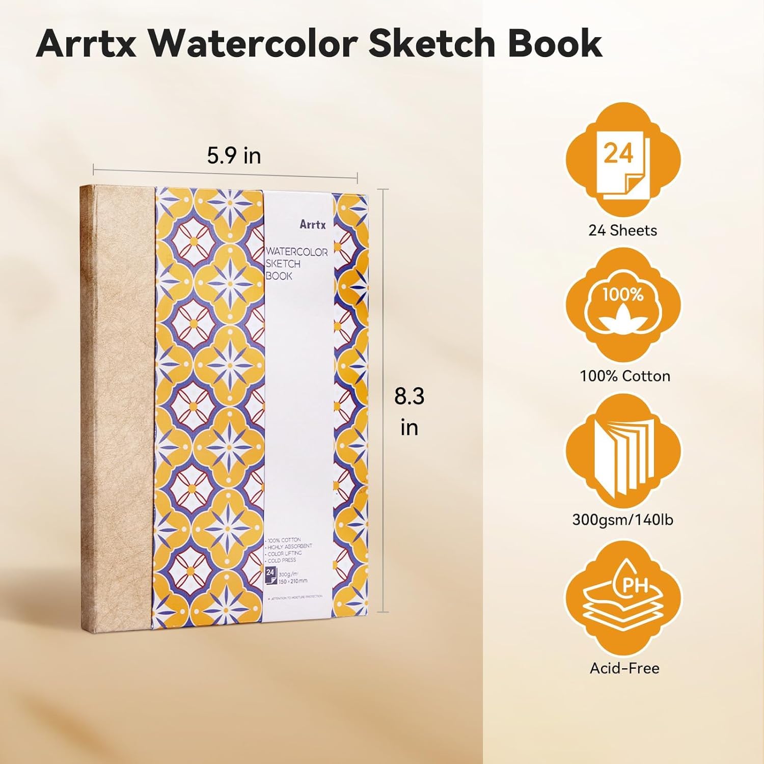 Arrtx Watercolor Sketchbook 8.27x5.98'' 100% Cotton Paper
