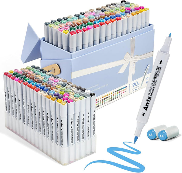ARRTX 90 Colors Alcohol Markers Dual Tip (Brush & Fine)