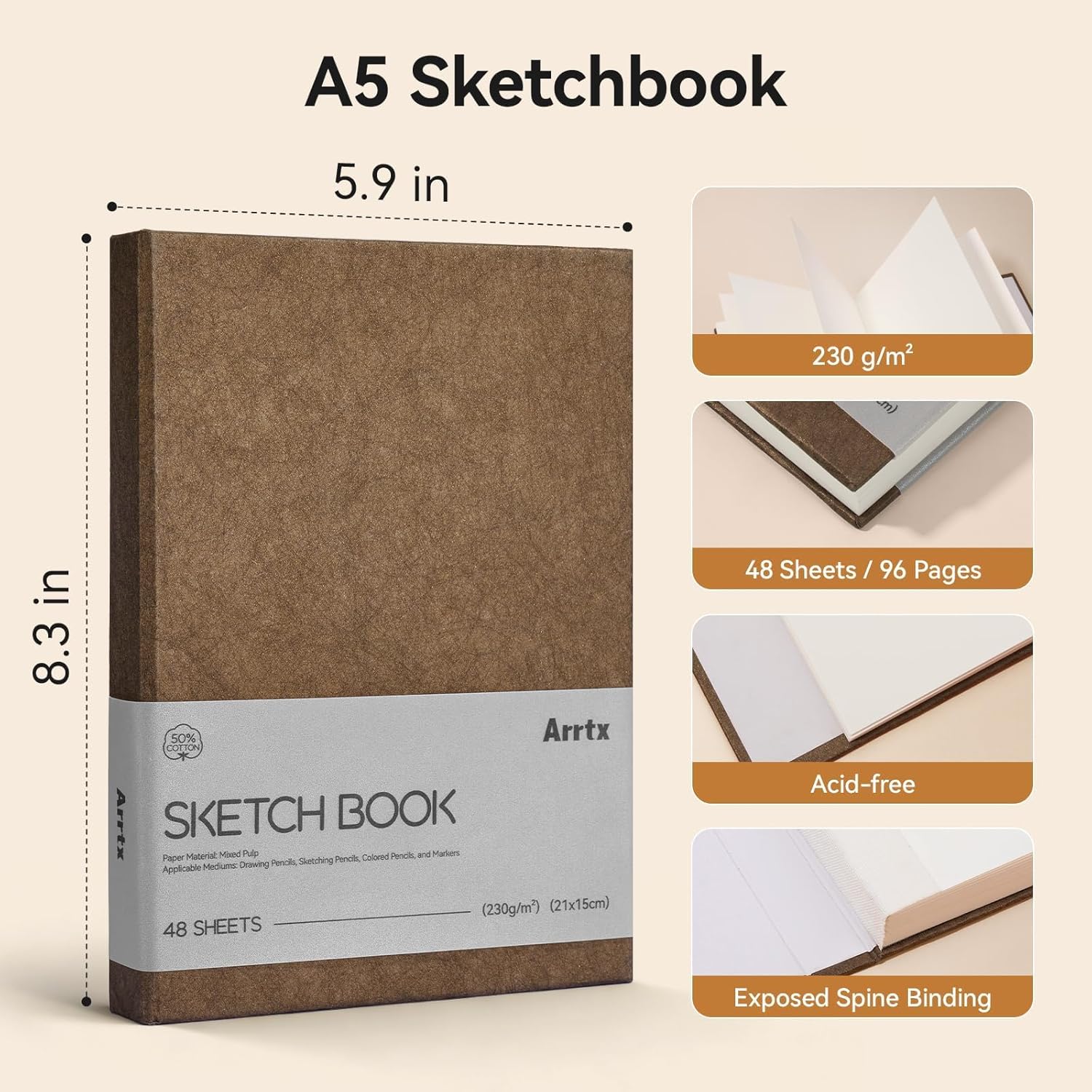 Arrtx Sketchbook A5 50%Cotton Drawing Paper