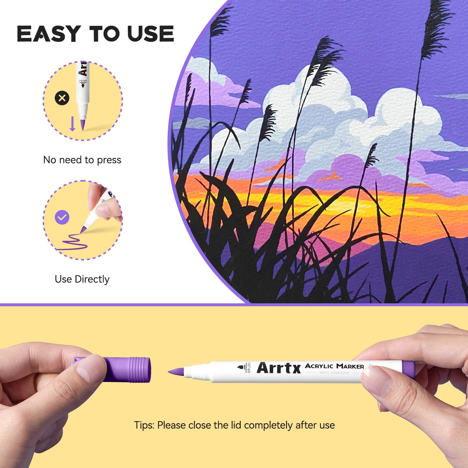 Arrtx 48E Colors Acrylic Marker Paint Pens Brush Tip Series