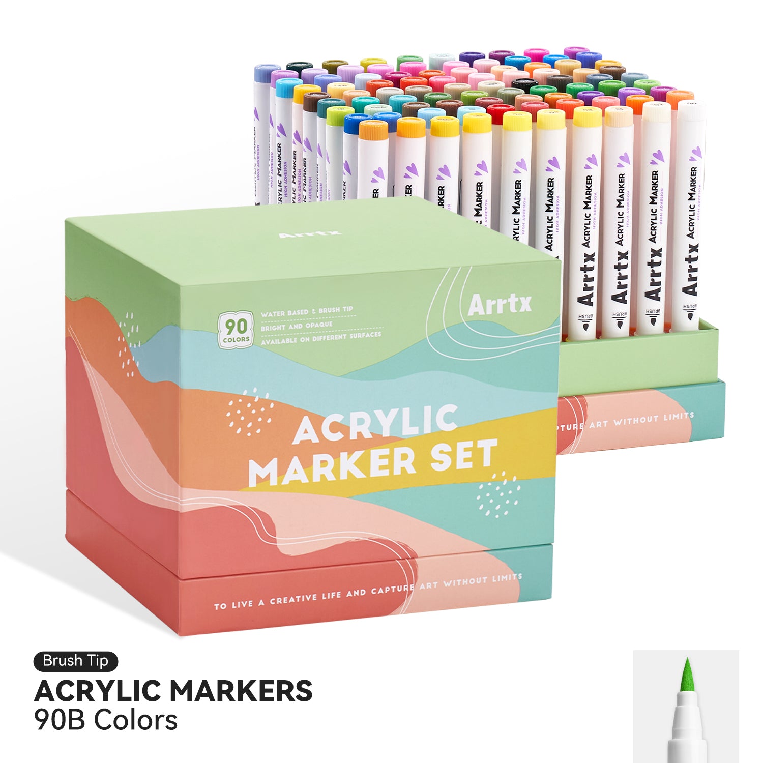 Arrtx 90B Colors Acrylic Paint Markers Brush Tip Landscape Colors