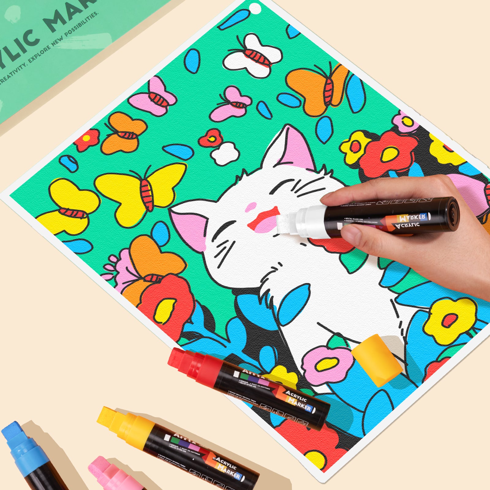 Arrtx 10 Colors Jumbo Acrylic Markers (15mm Broad Tips)