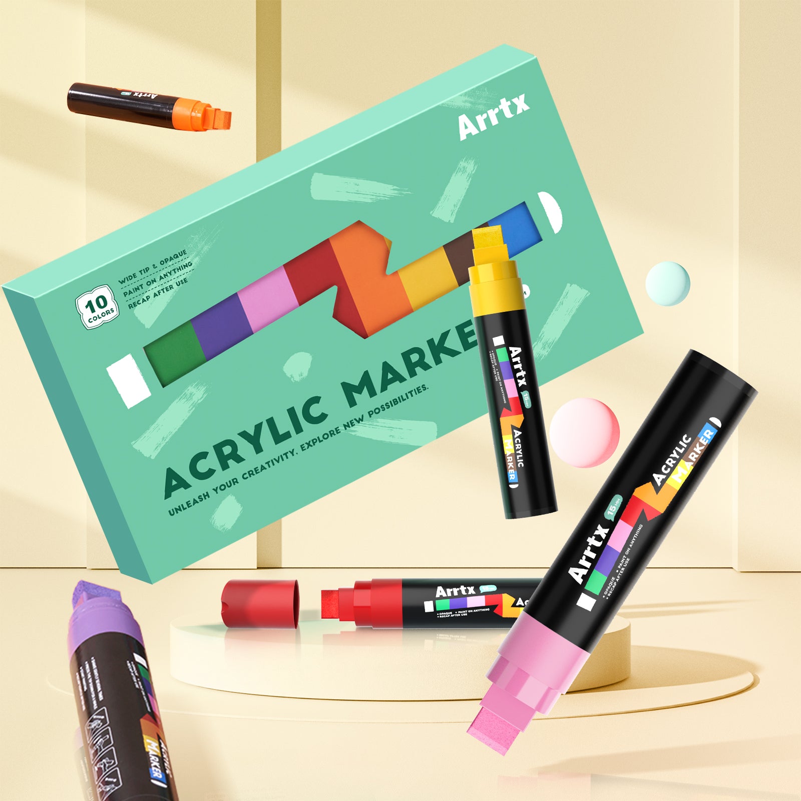 Arrtx 10 Colors Jumbo Acrylic Markers (15mm Broad Tips)