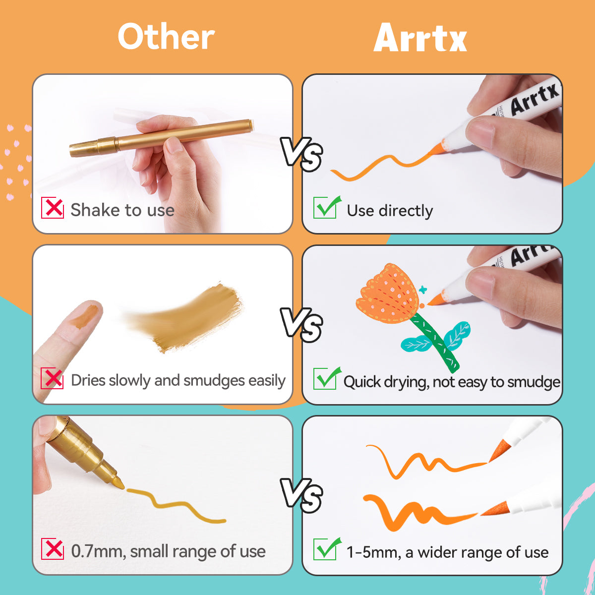 Arrtx 36 Colors Acrylic Paint Markers Brush Tip Paint Pens 36D