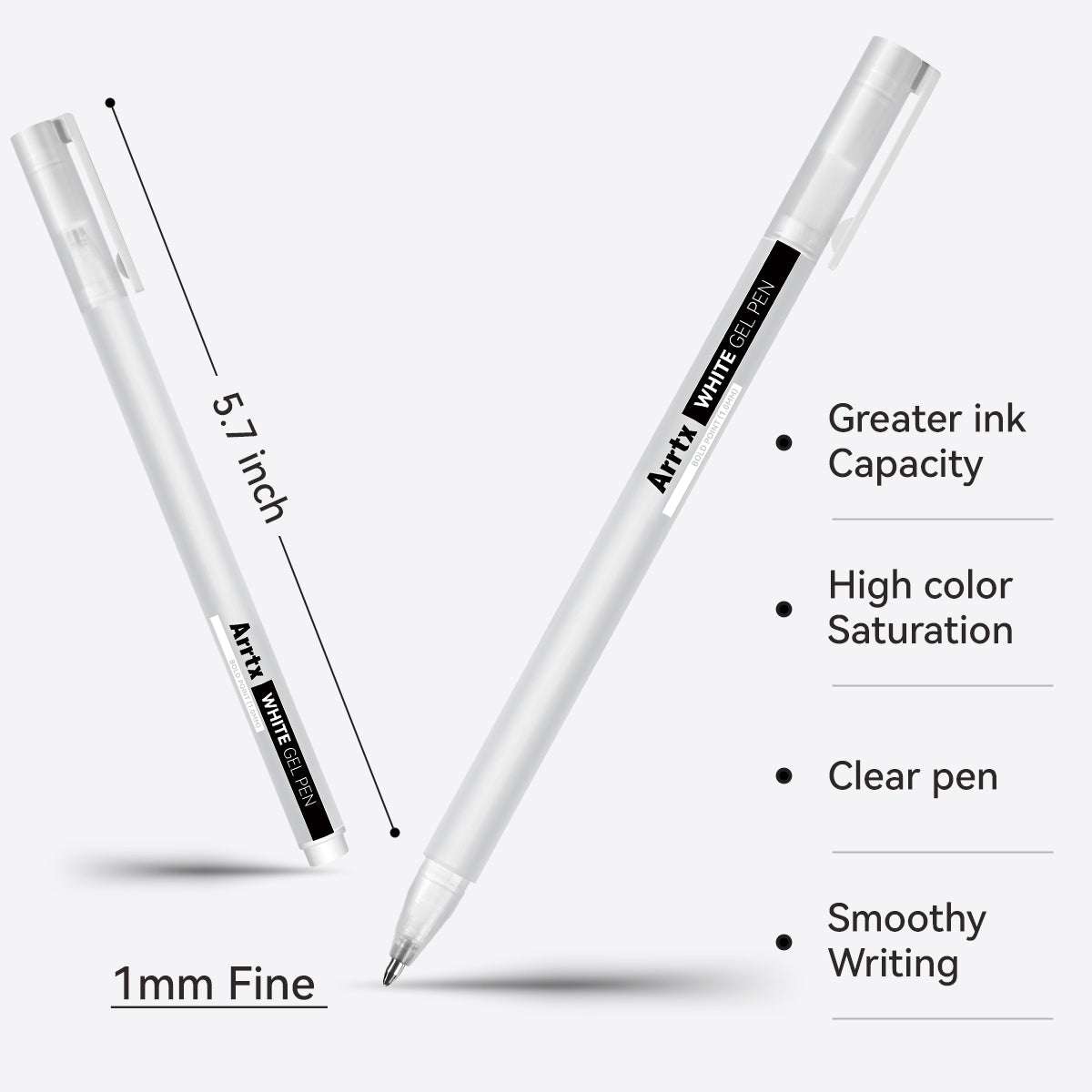 Arrtx Gel Pens 10 Pack White Color Large Capacity Ink Pens