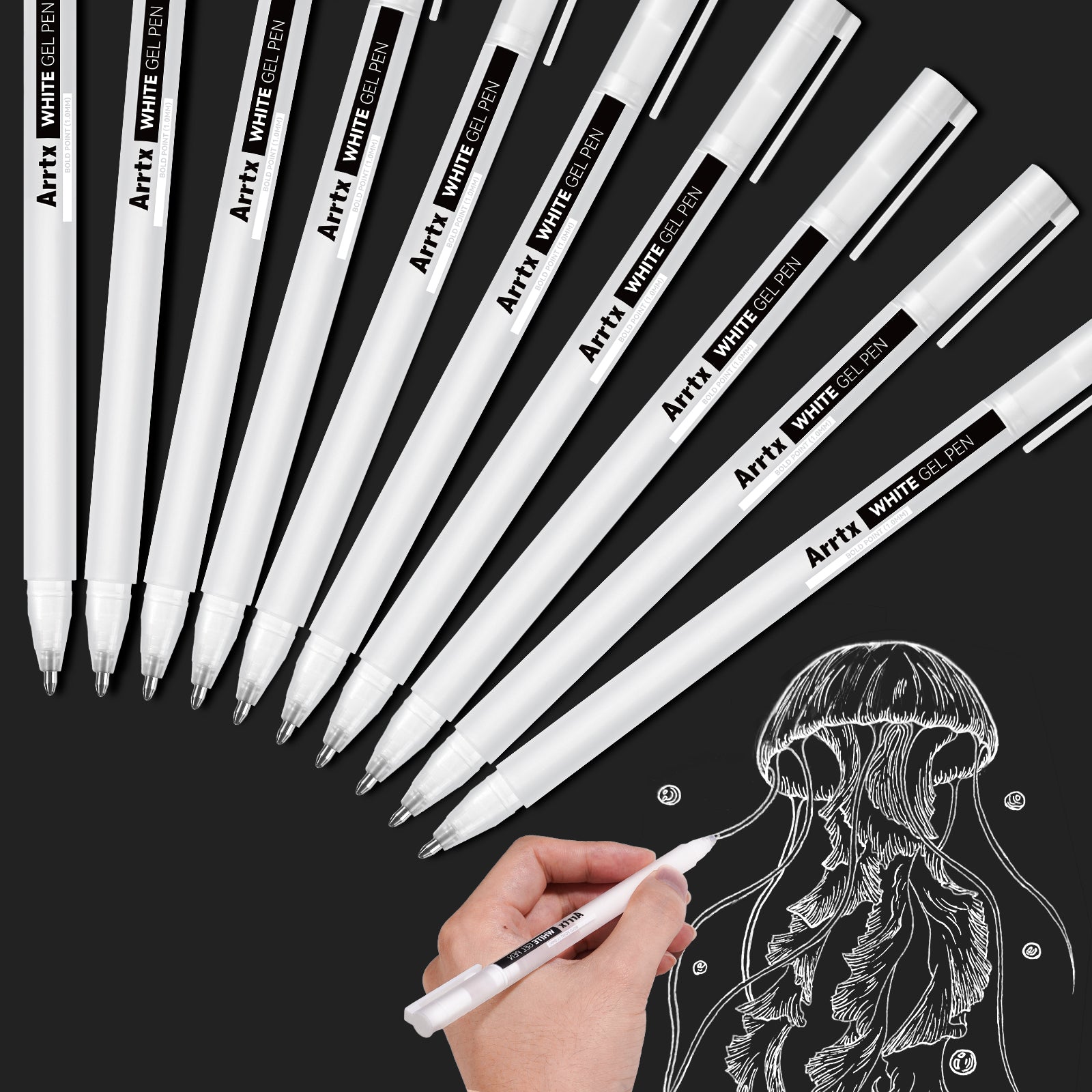 Arrtx Gel Pens 10 Pack White Color Large Capacity Ink Pens