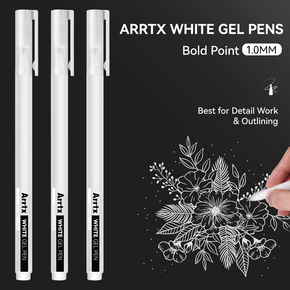 Arrtx Gel Pens White Color 8 Pack Large Capacity White Ink Pens