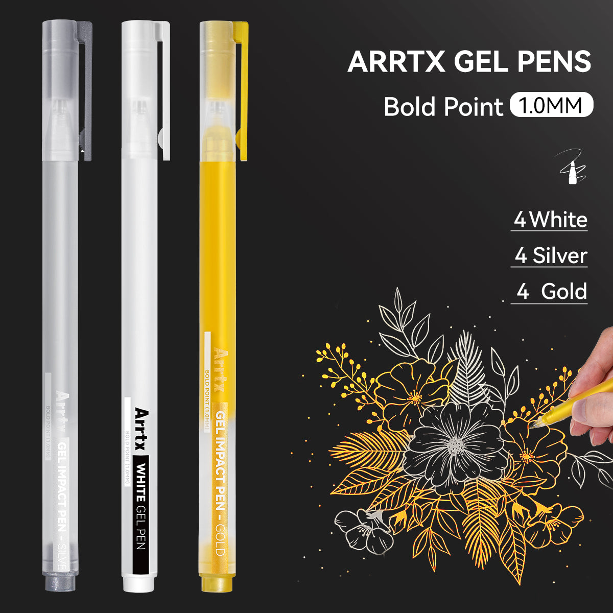 Arrtx Gel Pens 12 Pack 3 Color Bold Point Opaque Gel Ink Pens
