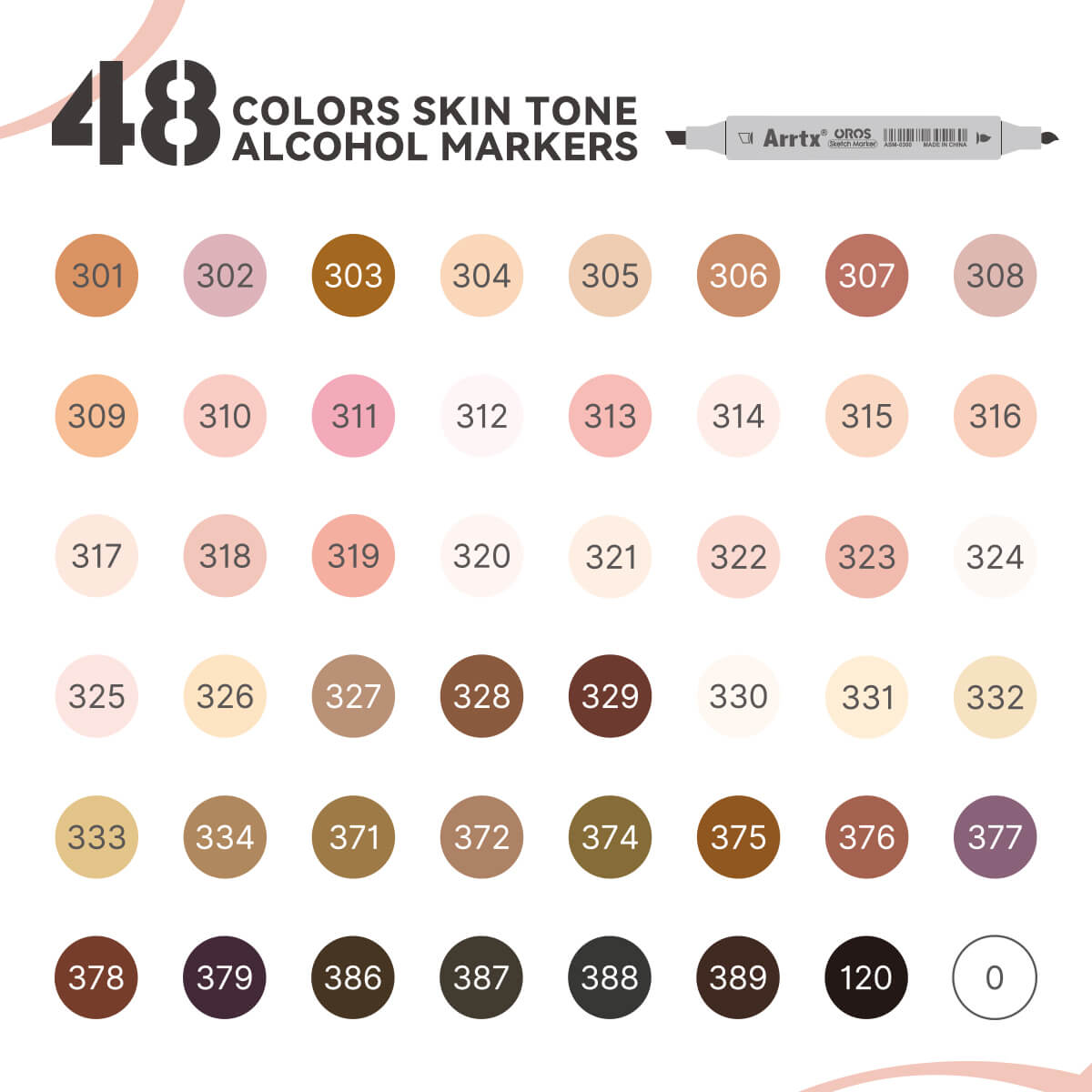 Arrtx OROS 48 Alcohol Markers Skin Tone Colors Paint Markers Dual Tip