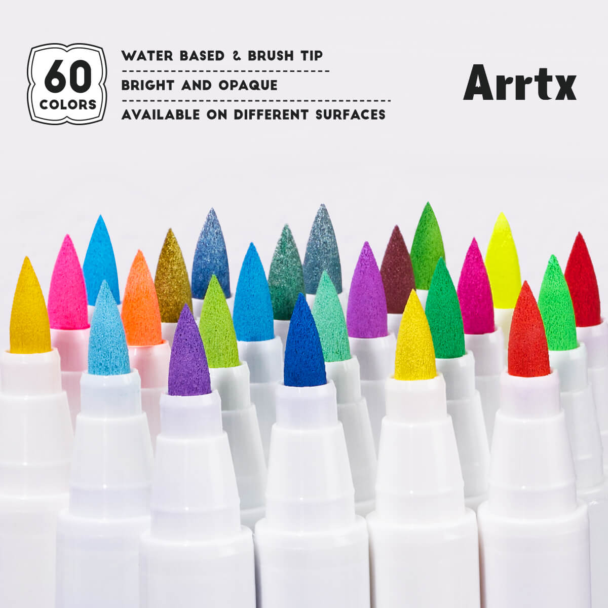 Arrtx 60A Colors Acrylic Paint Markers Brush Tip Art Supplies