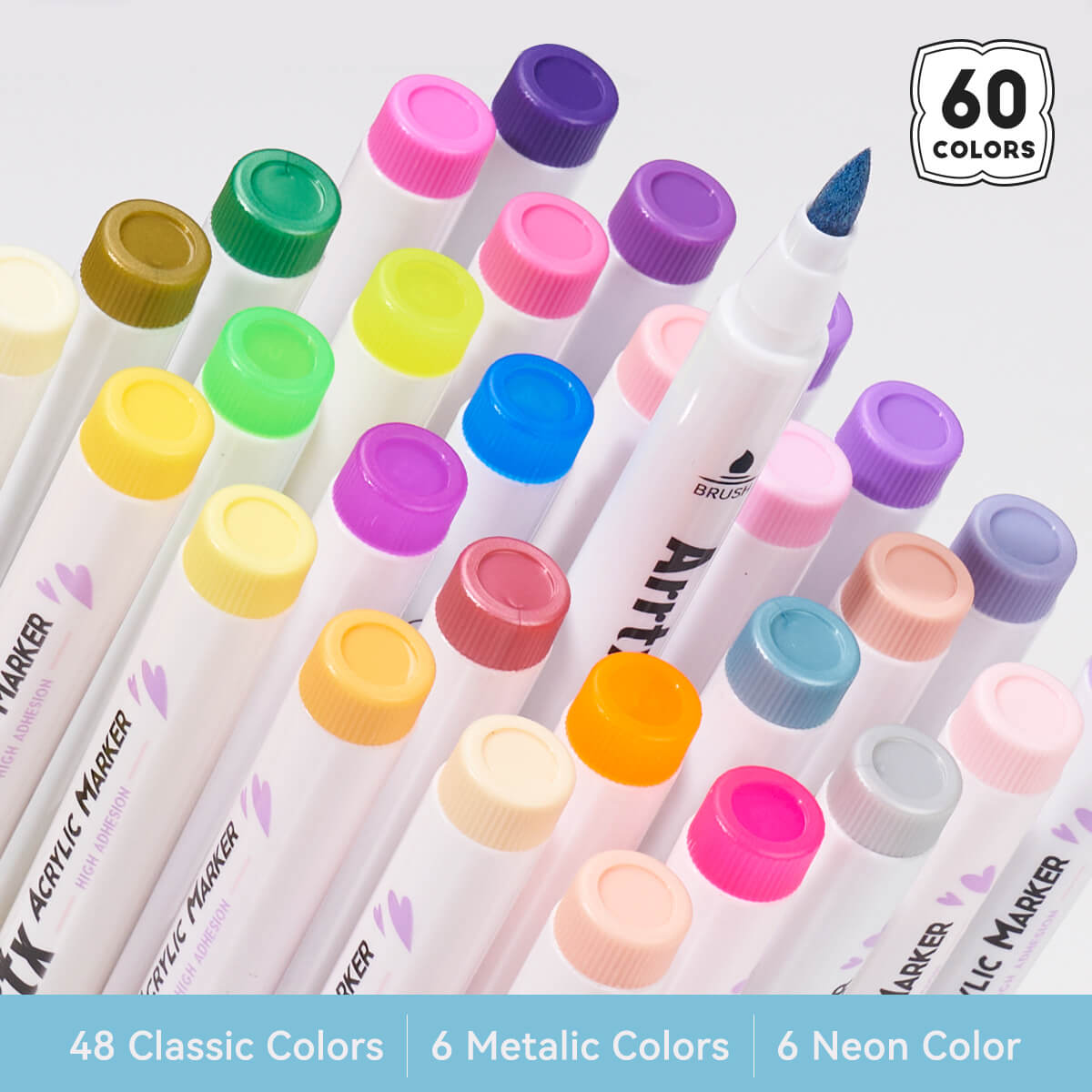 Arrtx 60A Colors Acrylic Paint Markers Brush Tip Art Supplies