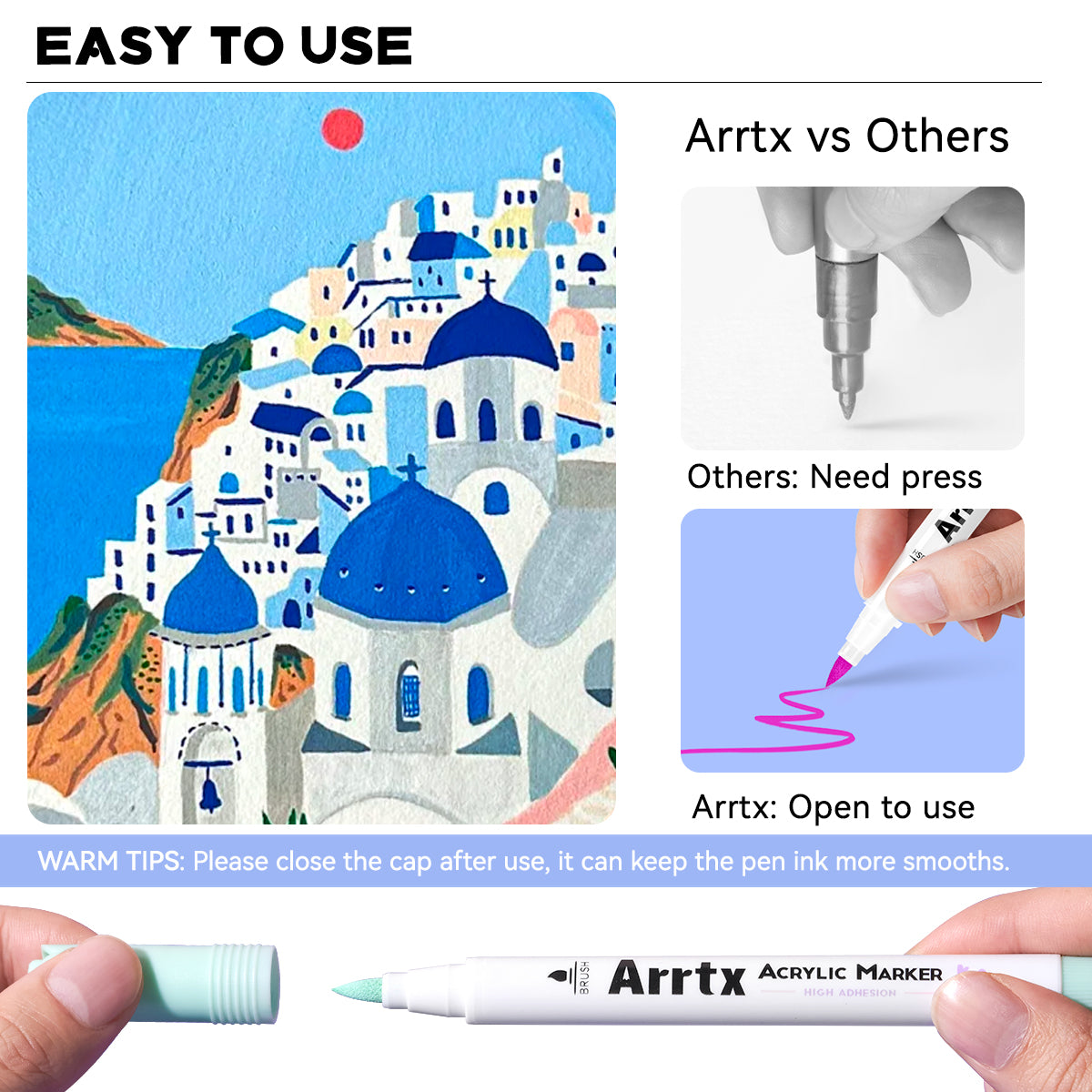 Arrtx 60A Colors Acrylic Paint Markers Brush Tip Art Supplies