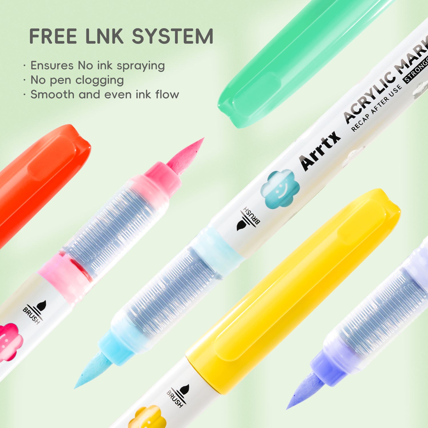 Arrtx 36 Colors Acrylic Paint Markers Brush Tip Direct Liquid Ink