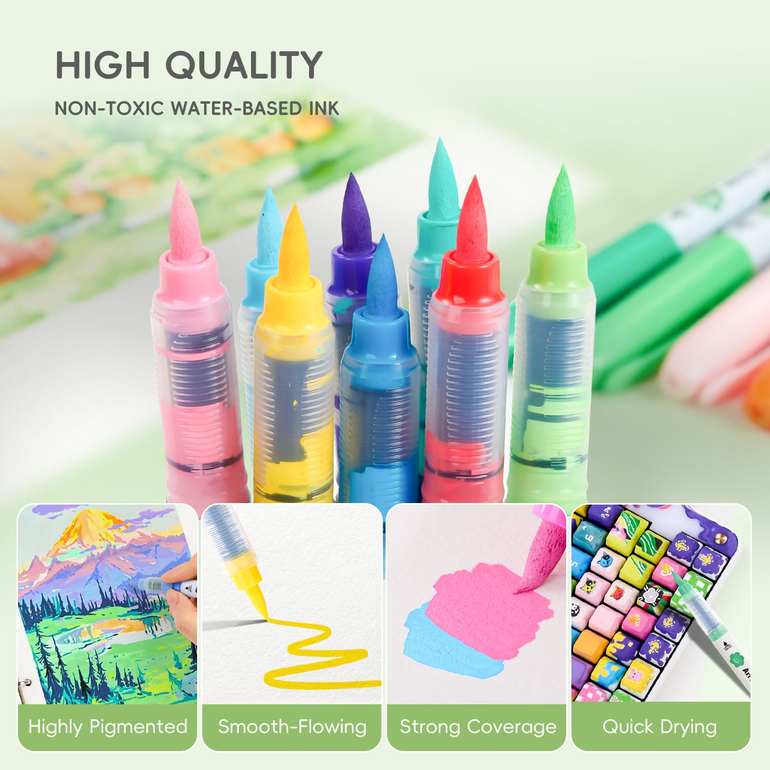 Arrtx 36 Colors Acrylic Paint Markers Brush Tip Direct Liquid Ink