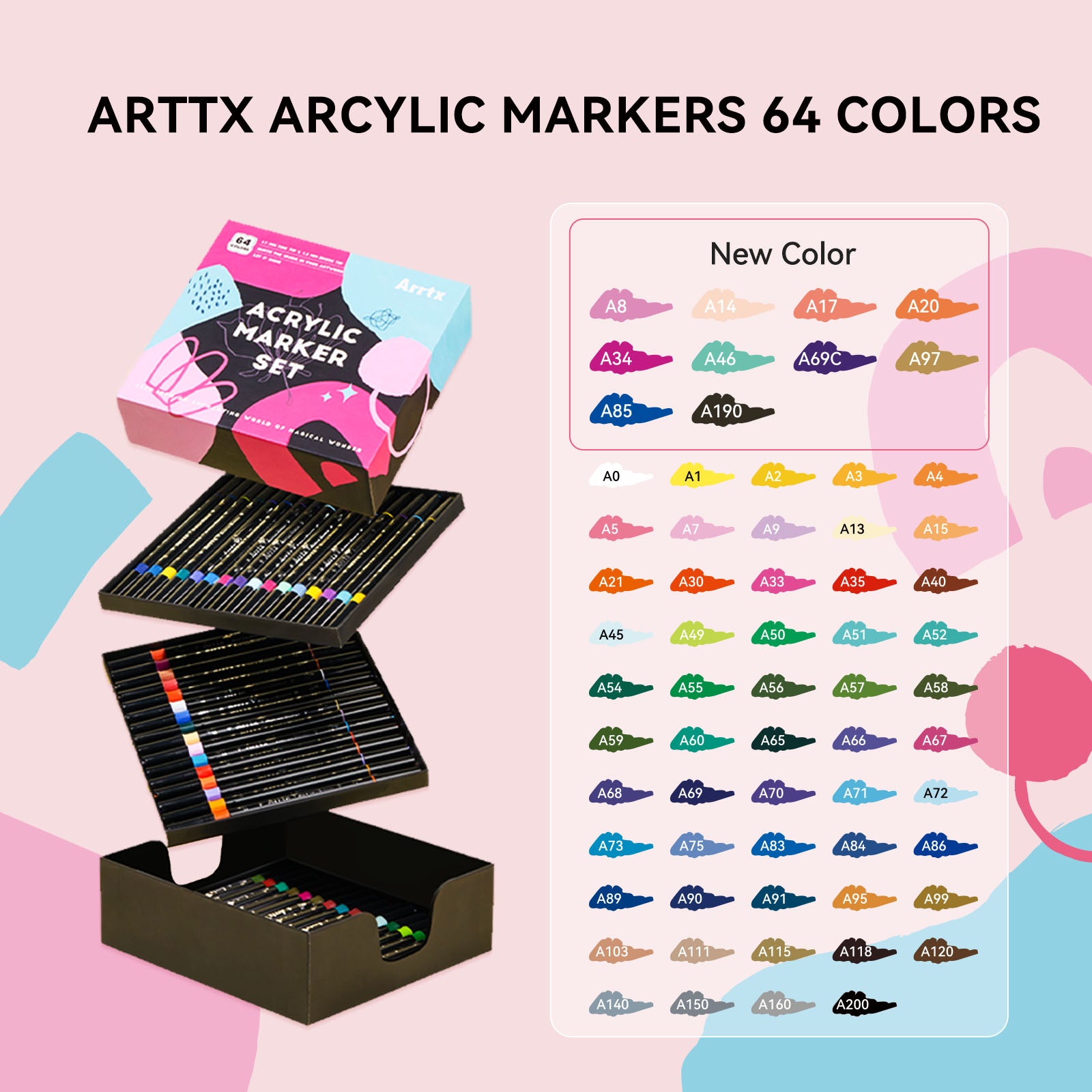 Arrtx 64 Colors Acrylic Paint Markers Dual Tip Paint Pen Set