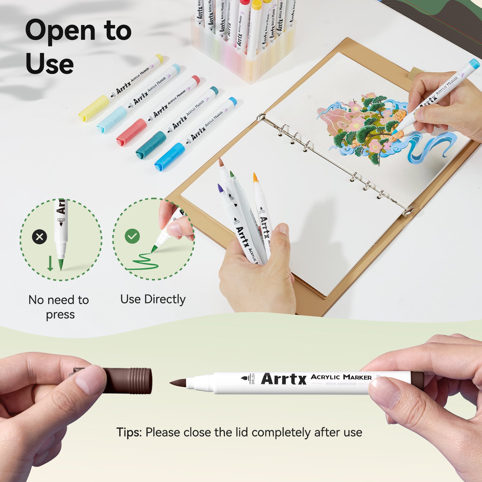 Arrtx 90A Colors Acrylic Marker Pens Paint Brushes