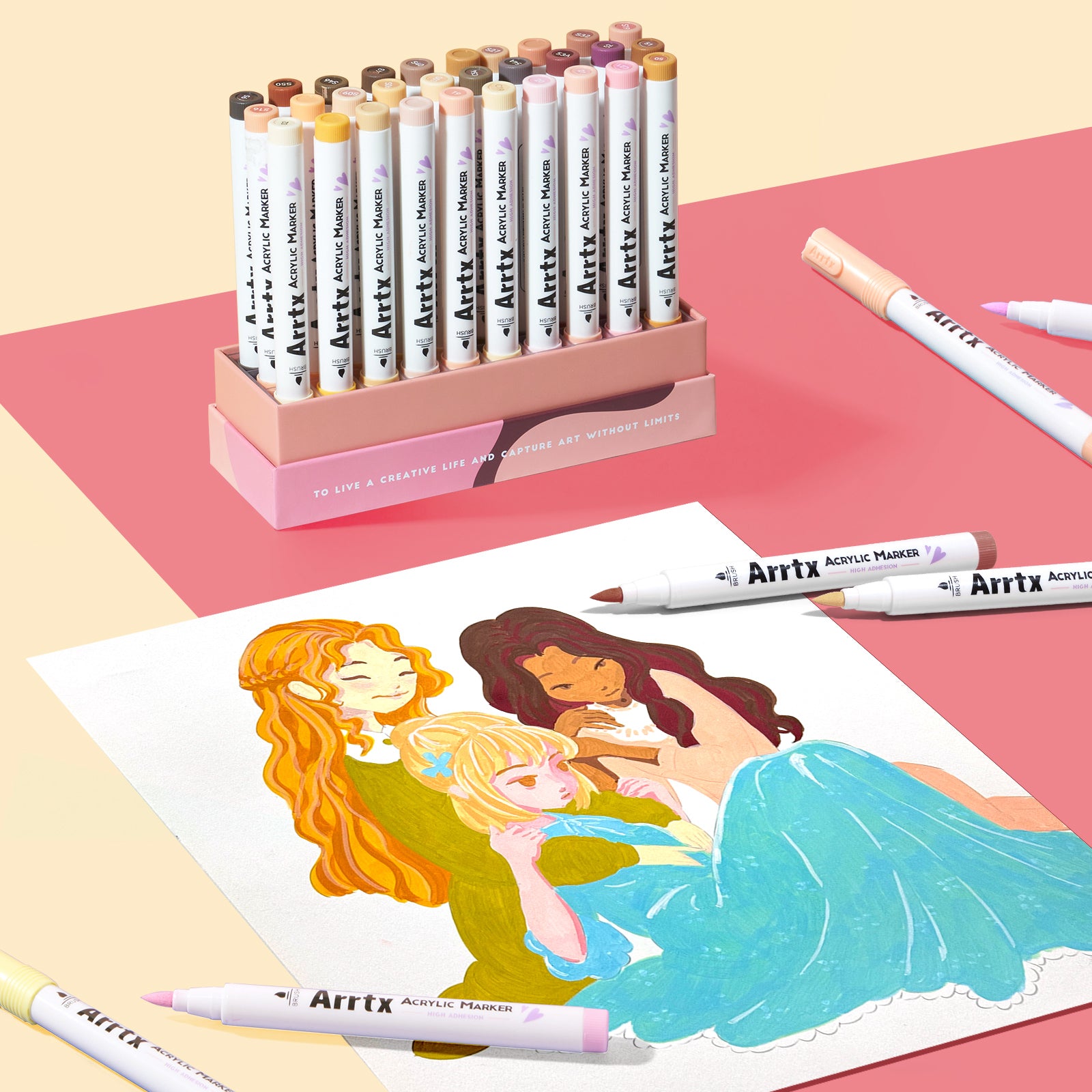 Arrtx 30C Colors Acrylic Markers Skin Tone Paint Pens Brush Tip
