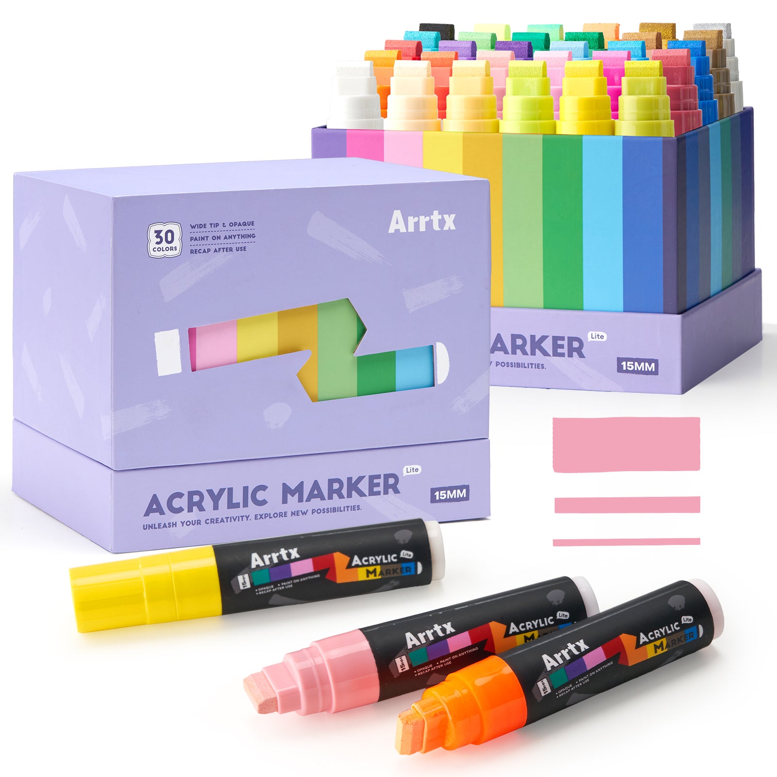 Arrtx 30 Colors Acrylic Markers Jumbo 15mm Tip Paint Markers