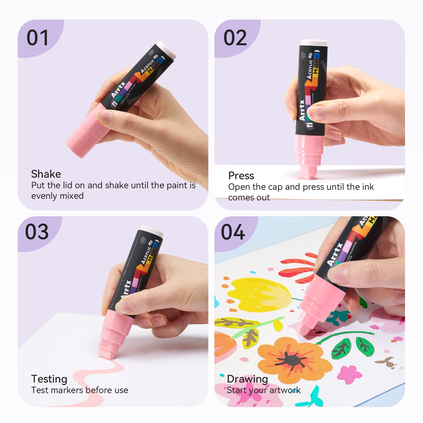 Arrtx 30 Colors Acrylic Markers Jumbo 15mm Tip Paint Markers